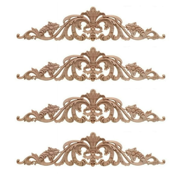 4Pcs Wood Carving Decal Furniture Corner Onlay Applique Home Decor