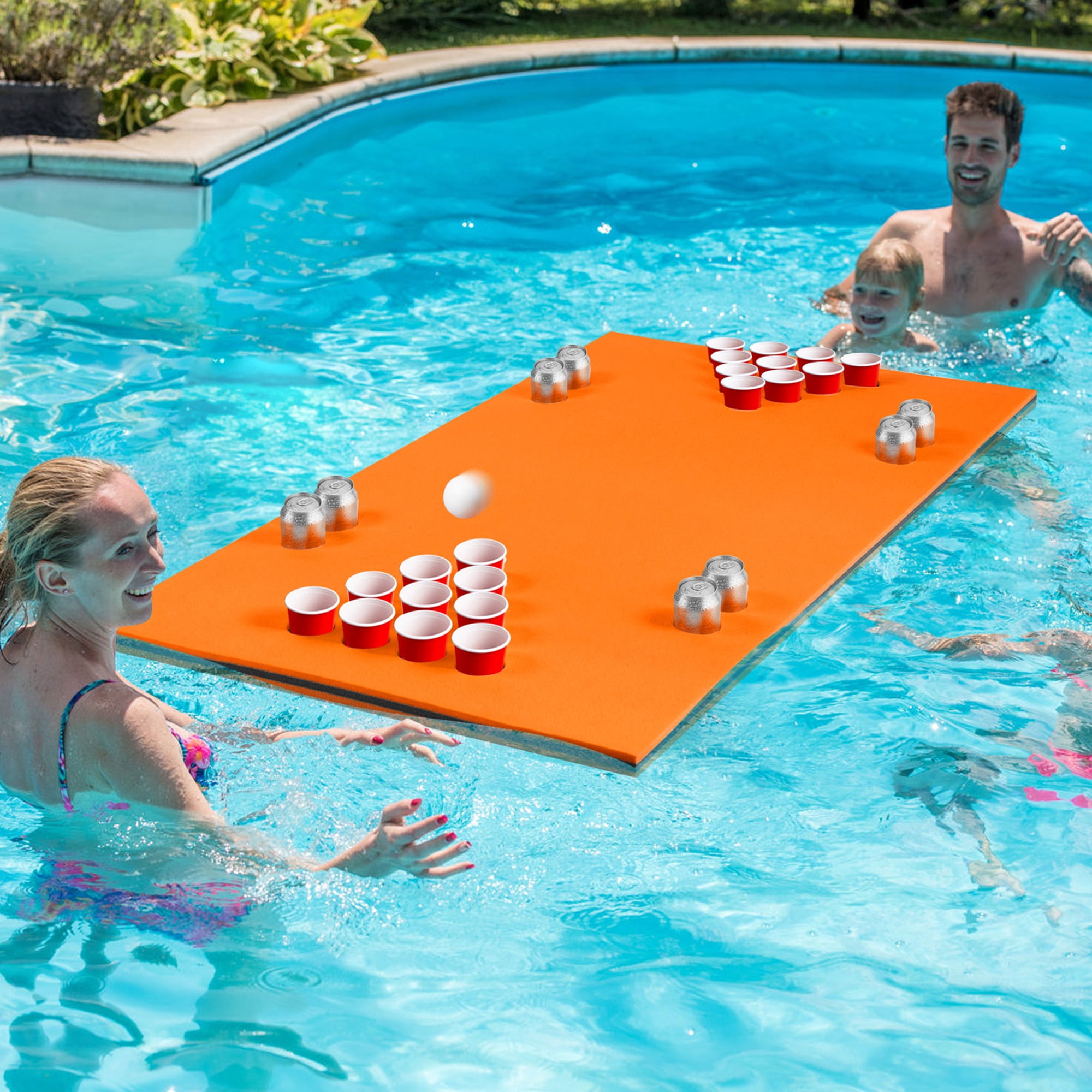Gymax 3-Layer XPE Foam Floating Beer Pong Table Floating Game Table Water Mat Orange