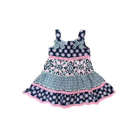 Infant & Toddler Girls Navy Blue & Lavender Ruffle Bow Summer Dress 3T