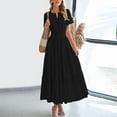 thumbnail image 2 of MORTTIC Women's Elegant V-Neck A-Line Short Sleeve Dress, Solid Color Pleated Maxi Dress for Spring/Summer Black，S, 2 of 6