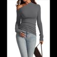 thumbnail image 3 of Blusas de Mujer con Hombros Descubiertos, Elegantes, de Larga, Asimétricas, Ajustadas, para Salir, de Otoño, con Frunces. Gris Oscuro XL, 3 of 7