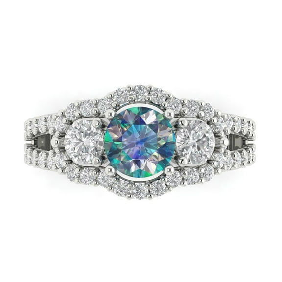 Three-Stone Engagement Ring for Women - 2.16ct Blue Moissanite in 18K White Gold Promise Ring