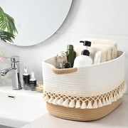 Natubeau 3 Pack Woven Storage Baskets, Jute 22L Large Storage Basket for Organizing, Cotton Rope Storage Bins with Heavy Tassel, Cube Laundry Baskets