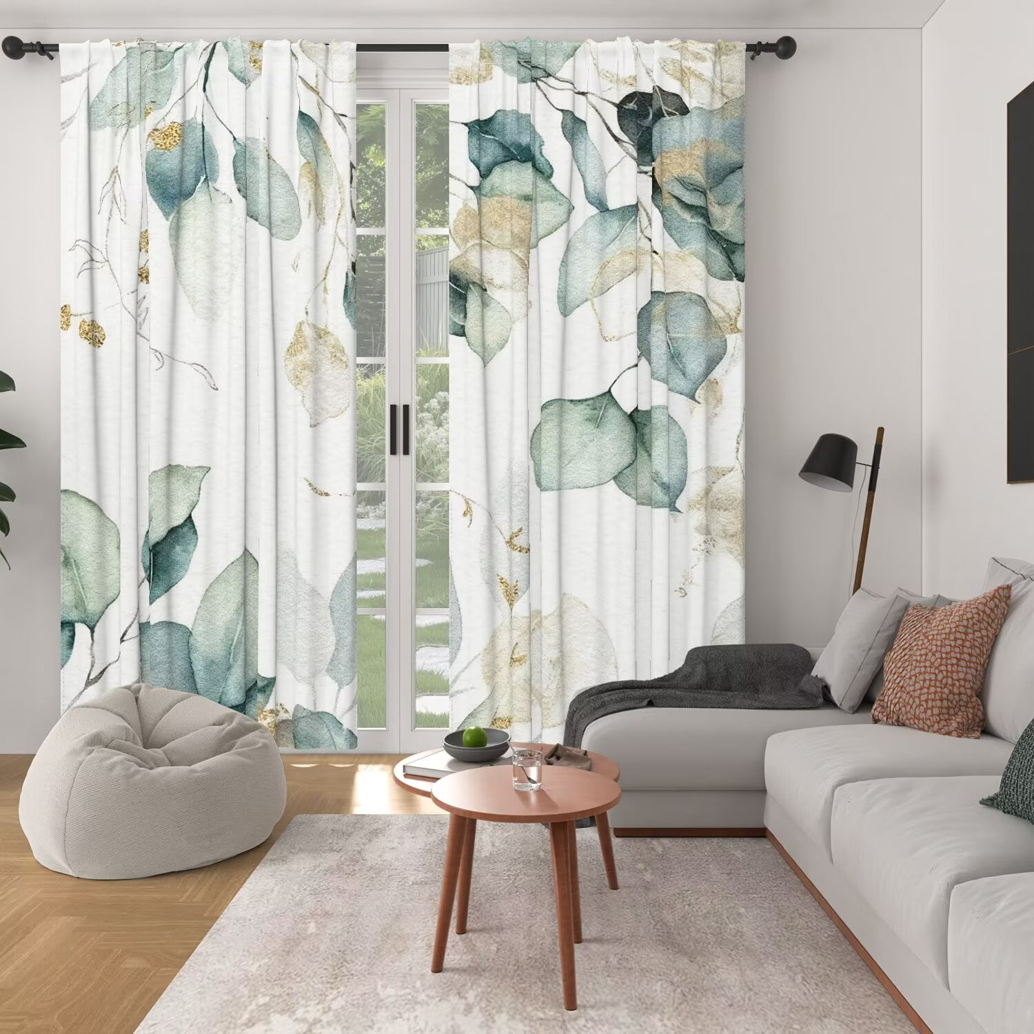 Lfeey Plant Printed White Curtains, Room Darkening for Bedroom Living Room Decor, Rod Pocket Design, 63 Inch Length, 2 Panels