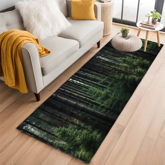Hallway Runner Rug 2'x6', Green Forest Long Non-slip Runner Rugs, Mysterious Primitive Forest Pine Tree Washable Outdoor Indoor Throw Floor Carpet Mat for Living Room/Bedroom/Kitchen/Office/Laundry