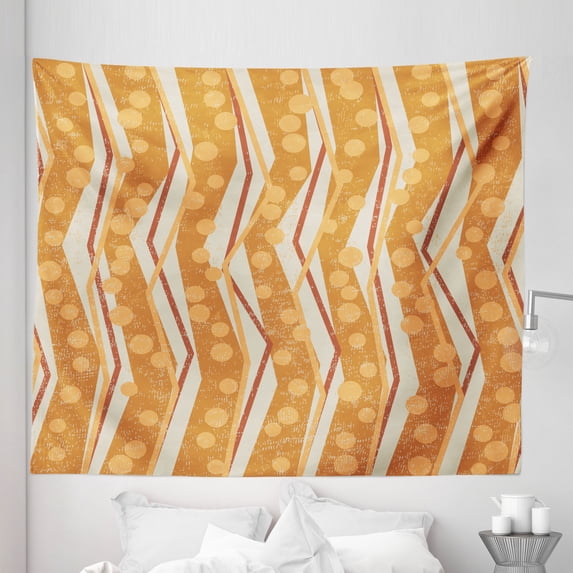 Burnt Orange Tapestry, Chevron Zigzags Pattern with Stripe and Dots Geometrical, Fabric Wall Hanging Decor for Bedroom Living Room Dorm, 5 Sizes, Burnt Orange Off White, by Ambesonne
