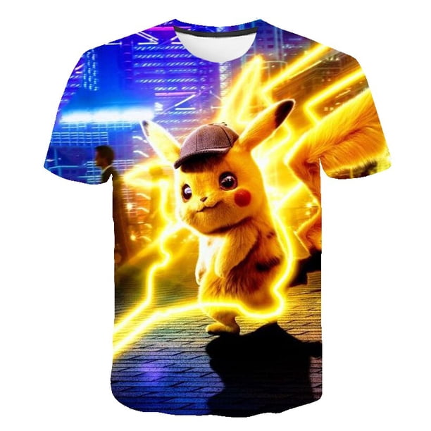 Camiseta de Pokémon 3D para niño y niña, camisa de manga corta con estampado de Pikachu, dibujos animados, ropa de Hip-hop para verano, novedad de 2023 qym unisex