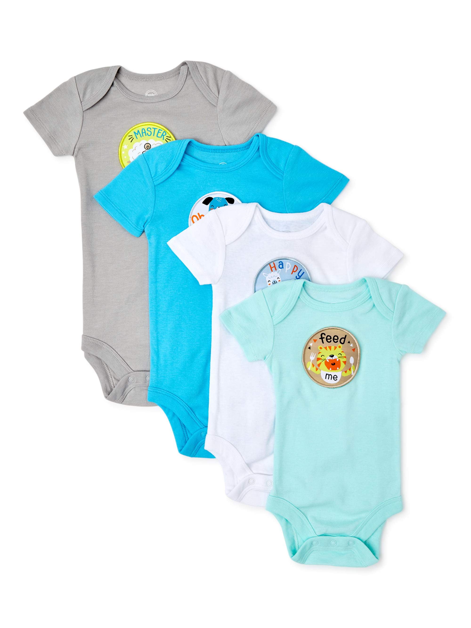 Wonder Nation Baby Boy or Girl Gender Neutral First Year Grow-With-Me Bodysuits Gift Set, 4-Pack
