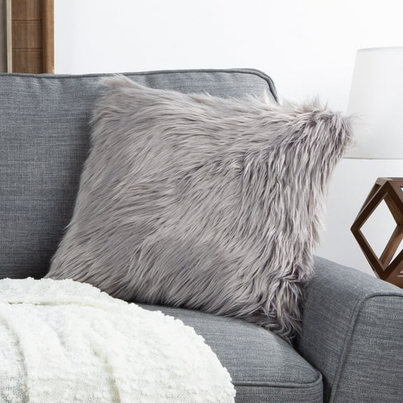 Lavish Home 18' Plush Pillow Luxury Square Accent Pillow Insert and Shag Glam Cover Set