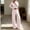 Pink, variant on Women Two Piece Matching Outfits, Women Coordinate Sweatsuit, Wrap V Neck Crop Top High Waist Straight Pants, Solid Spring Daily Dating Separates(Black,S)