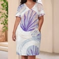 thumbnail image 3 of Pastel Circles Purple Leaves Pattern Summer Sundress for Curve Women Casual Pattern Plus Size V Neck Short Sleeve Loose Fit Oversize Dresses, 3 of 5