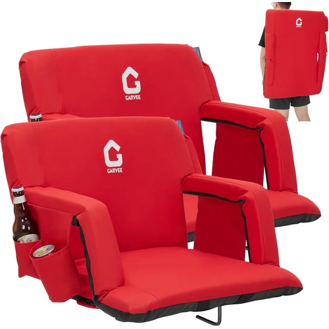 Stadium Seat with Back Support - Extra Wide Bleacher Chair with Thick Cushion Anti Slip Bottom 6 Position Reclining Backrest Cup Holder and Storage Pockets