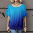 thumbnail image 3 of Womens Tops Oversized Shirt with Batwing Sleeves Short Sleeve Crew Neck Colorful Oversized Tshirts for Women Blue L, 3 of 4