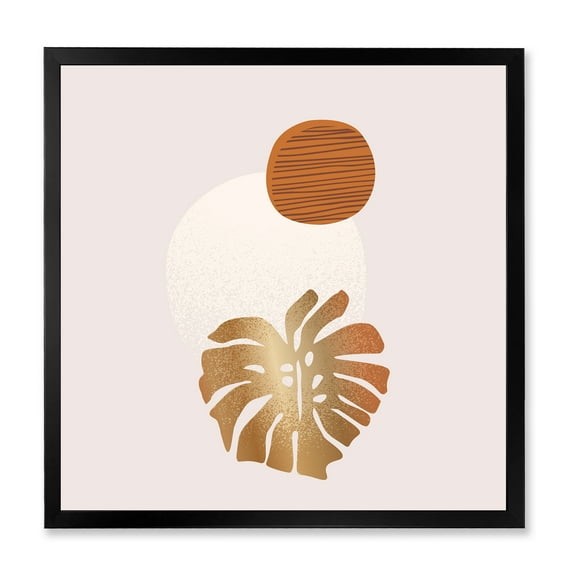 Designart 'Abstract Geometry Shapes and Tropical Palm Leaf II' Modern Framed Art Print
