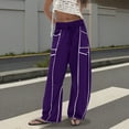 thumbnail image 2 of Arlun Womens Baggy Wide Leg Pants Casual Fall Winter Drawstring Elastic Waisted Trousers Comfortable Soft Fashion Line Design Sports Pants with Pockets Purple2 M, 2 of 4