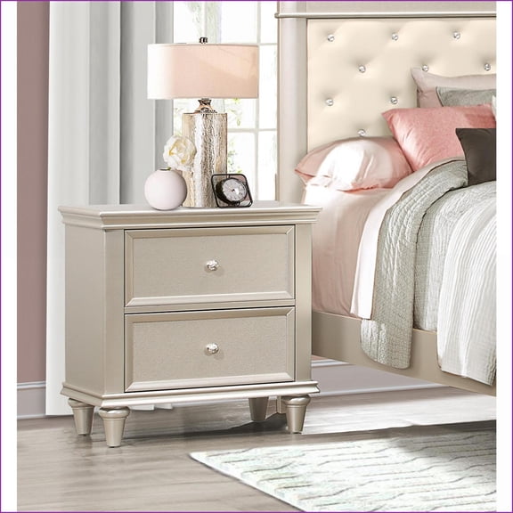 Silver Modern Traditional Nightstand with 2 Textural Dovetail Drawers