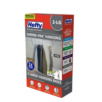 Hefty SHRINK-PAK 2 Large Hanging Bags, Vacuum Compression Storage