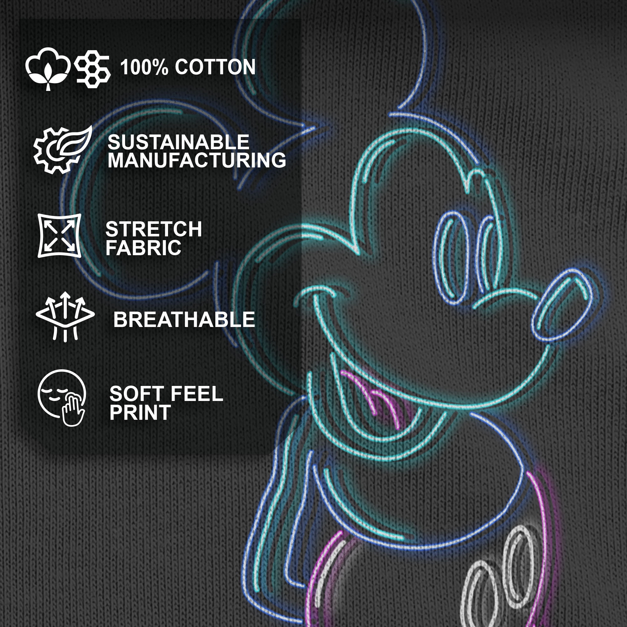 Women's Mickey & Friends Bright Neon Mickey Mouse Outline Graphic Tee Black Medium