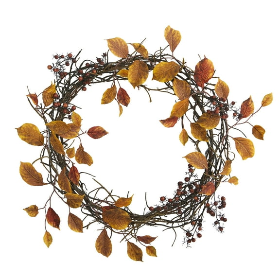 Nearly Natural Floral Plastic Wreath, 19.00" (Brown)