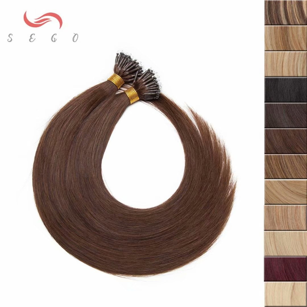 SEGO Nano Micro Bead Ring Human Hair Extension Pre Bonded Nano Tip Remy Hair Extensions Loop Hand Hairpiece
