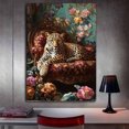 thumbnail image 3 of Mudket Framed Leopard on Floral Chair Canvas Wall Art, Vintage Jungle Animal Print Wall Decor, Ready to Hang for Living Room - 12"L x 8"W, 3 of 10