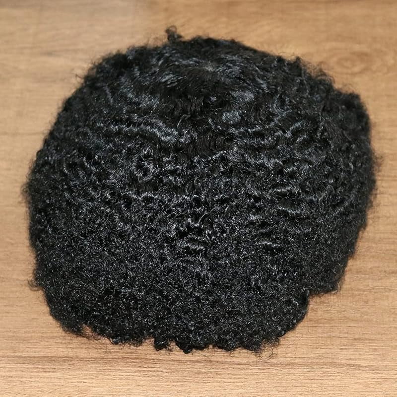 SIMBEAUTY Indian Remy Human Hair Curl Toupee 10x8inch for Men with Men Hair System Replacement Wig (1# Jet Black- 15MM Curly)