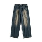 Men's Jeans Men's Hop Jeans Spring Summer Japanese Vintage Loose Straight Wide Leg Mop Pants Jeans Moto Homme Dark Blue M