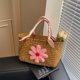 thumbnail image 5 of Bolso Flores Tejer Hombro Paja Mujeres Elegantes () Rosa, 5 of 9