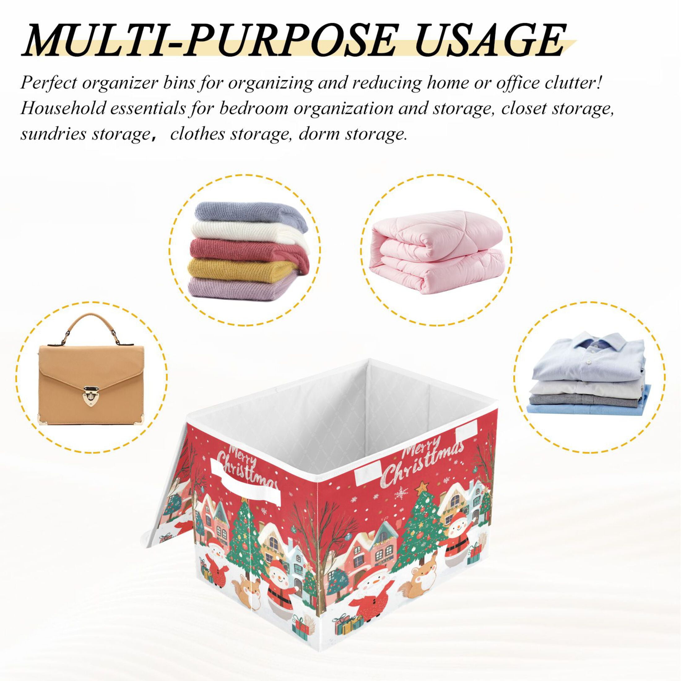 Storage Box With Lid 16.5x12.6x11.8In Foldable Stacked Household Storage Box Santa Claus Picture
