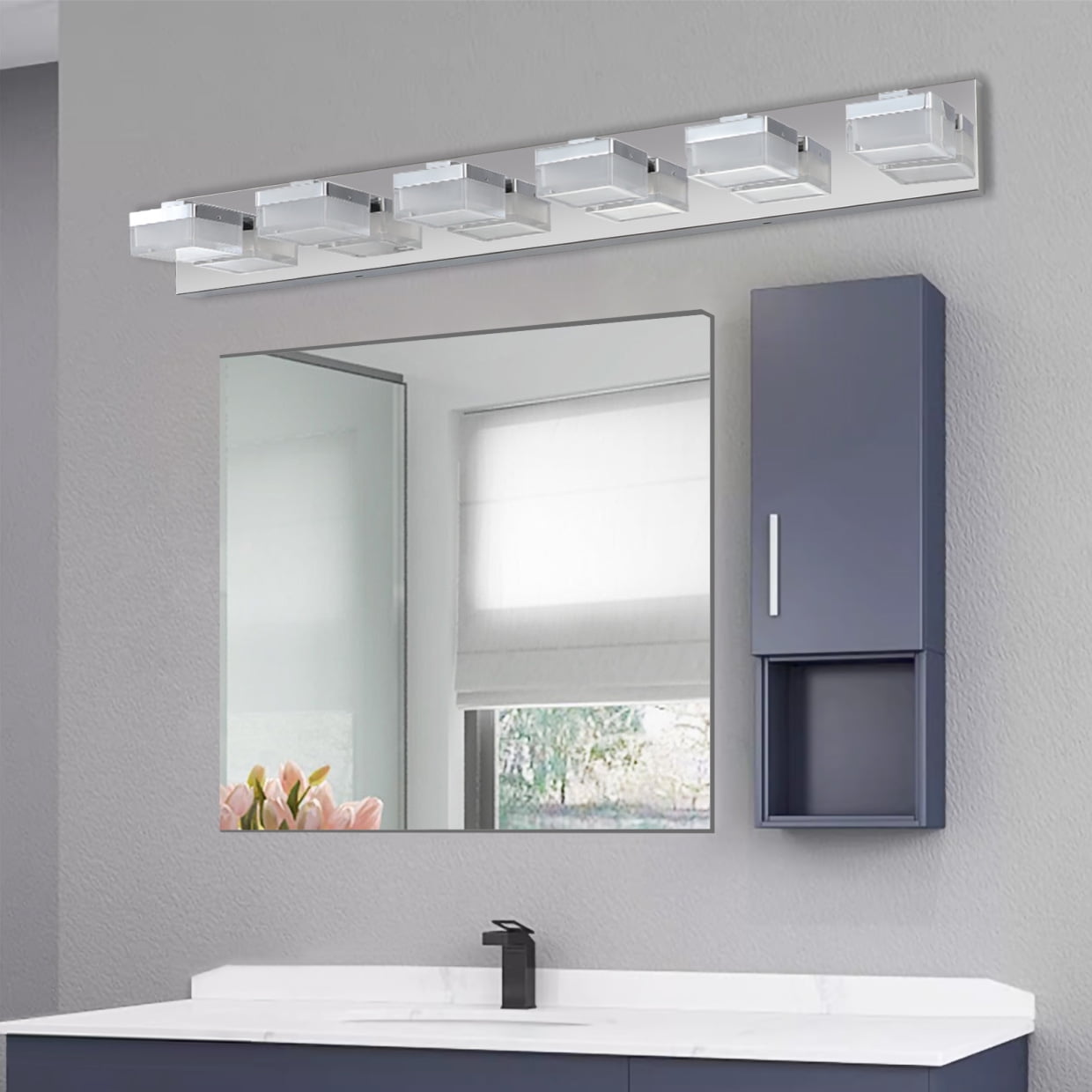 Modern 6-Light Chrome Vanity Light Fixture with LED Lighting for Bathroom Vanity, Dressing Room Makeup Mirror Bright Adjustable Light Bar - Soft Glow Energy-Efficient Design
