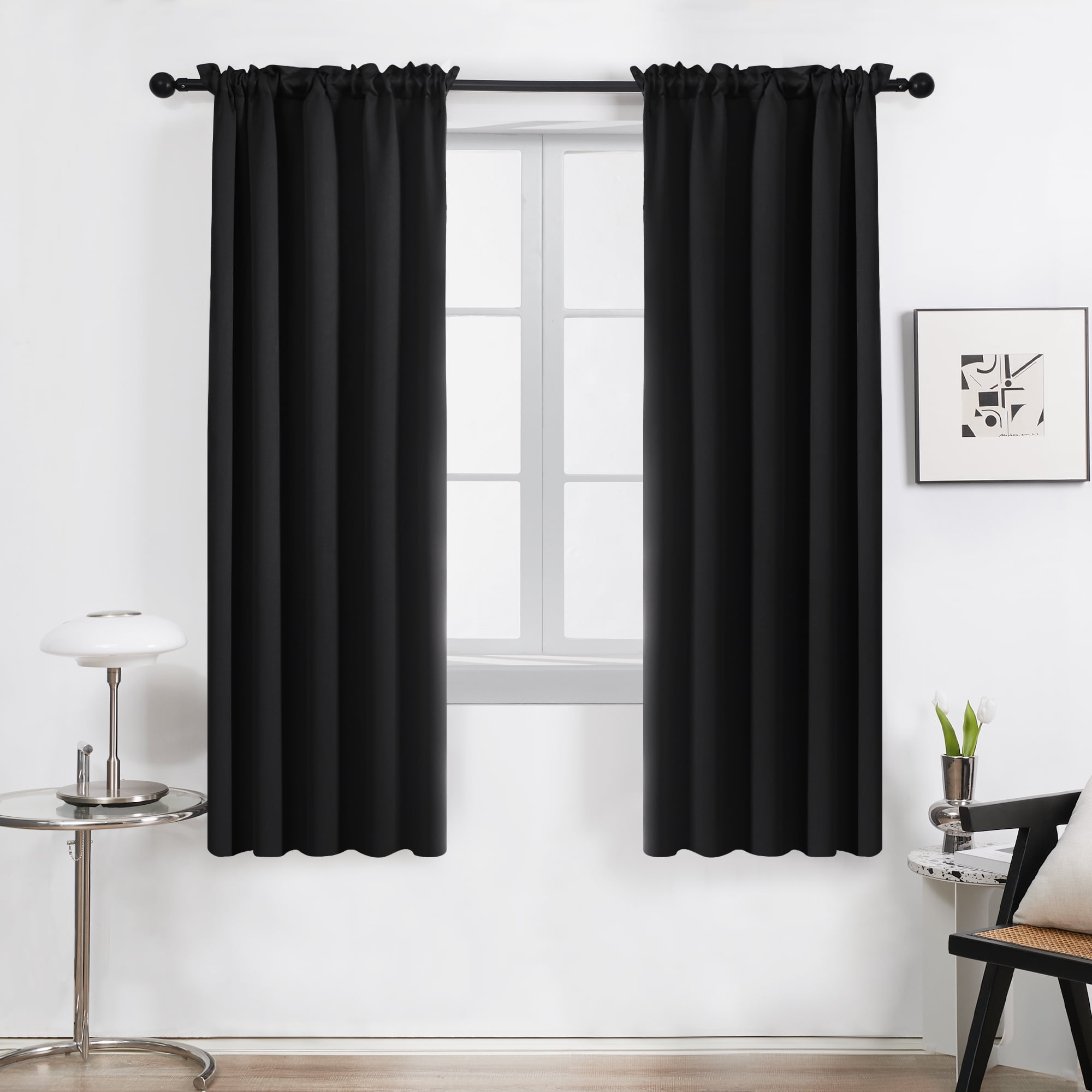 Deconovo Black Blackout Curtains Thermal Insulated Rod Pocket Curtain Panels for Bedroom 42 W x 63 L Black 1 Panel 