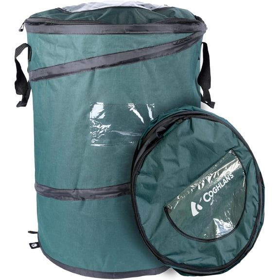 Coghlan's Deluxe Durable Pop-Up Trash Can – Collapsible Garbage Bin with Zippered Lid, Bag Clips, and Anchoring Points for Camping, Home, and Outdoor Use – 29.5 Gallon
