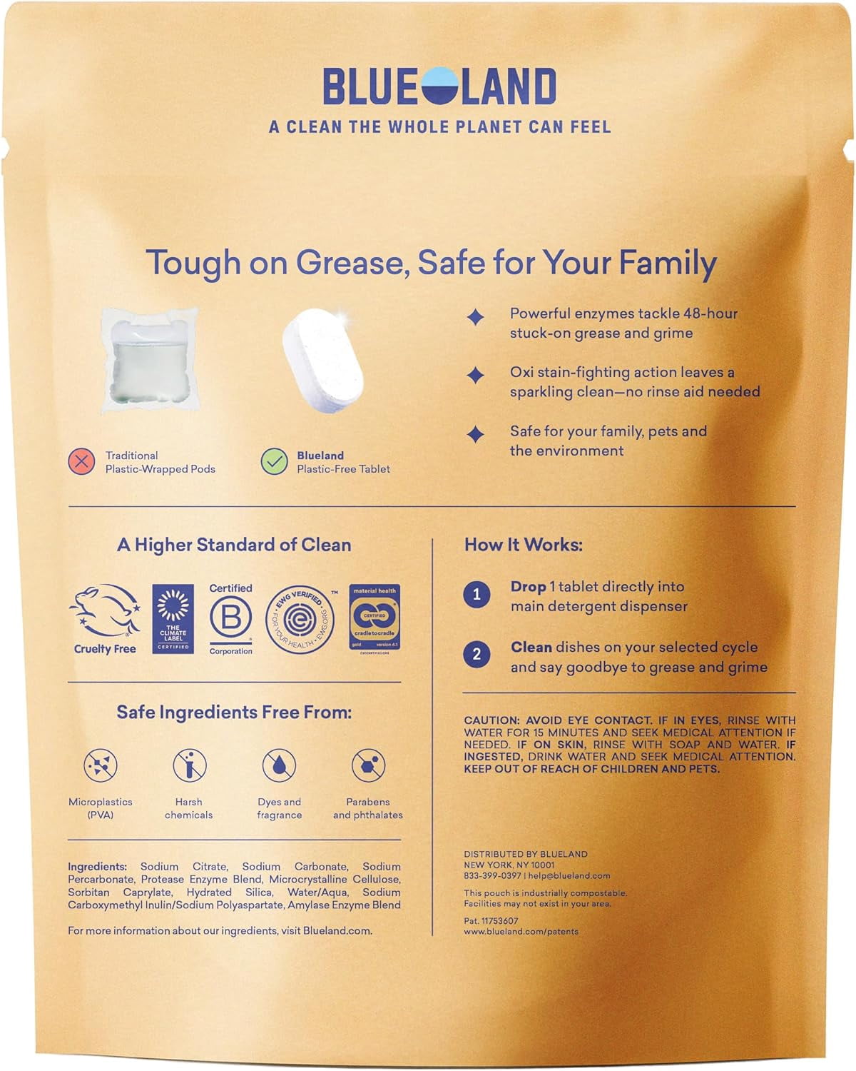 100% Plastic-Free Dishwasher Detergent Tablets, 60 Count, Free & Clear, Eco-Friendly Dishwashing Pods, Natural, USDA Certified biobased