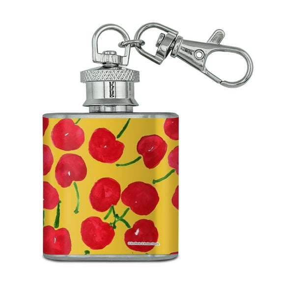 Cheery Cherries Stainless Steel 1oz Mini Flask Key Chain