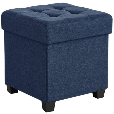 Songmics Storage Ottoman, Small Ottoman Foot Rest With Legs, 15 X 15 X 15.7 Inches Foot Stool, Ottoman With Storage, Load Up To 660 Lb, For Living Room, Bedroom, Dorm, Midnight Blue Ulsf14In
