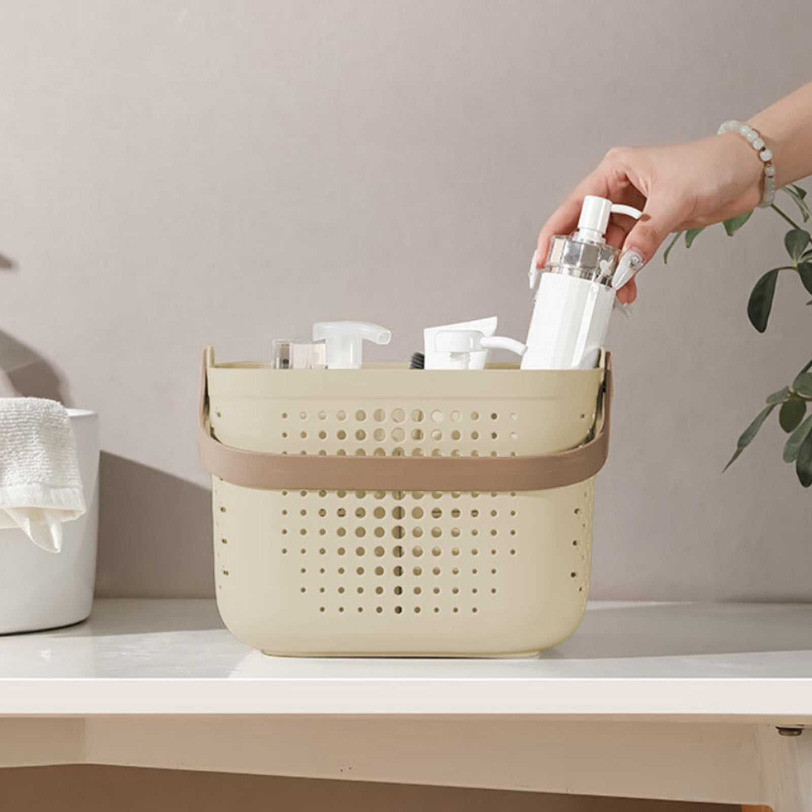 Luxury Handheld Bath Basket for Bathroom Wash and Storage Square Drainage Design with Handle for Shower Spa Organization Holds Shampoo Soap Lotion Cosmetics