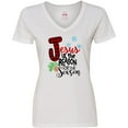 thumbnail image 3 of Inktastic Jesus is the Reason for the Season Pinecone and Snowflakes Women's V-Neck T-Shirt, 3 of 5