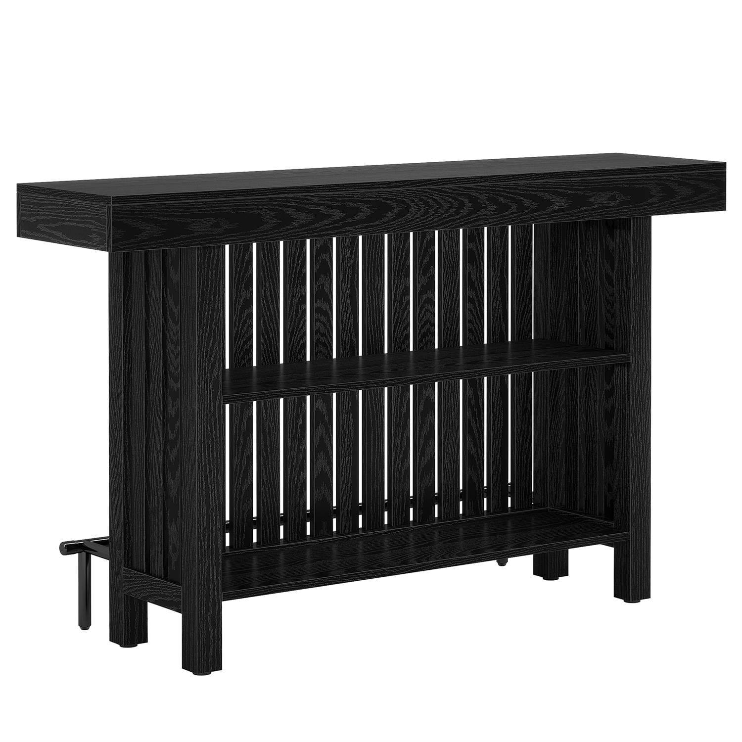 Demi Bonn 62" Home Bar Unit, Modern 2-Tier Bar Table Cabinets with Footrest, Pub Tables for Kitchen, Dining Room, Black
