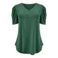 thumbnail image 3 of Fznquz Puff Sleeve Womens Shirts Green Dressy Work Shirt V Neck Casual Solid Work Blouses for Women, 3 of 7