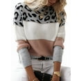 thumbnail image 2 of Women'S Leopard Printed Striped Sweater Crewneck Knitted Long Sleeve Color Block Pullover Pink M, 2 of 6