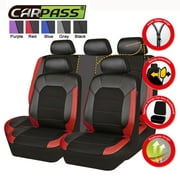 NEW ARRIVAL- Car Pass leather and Mesh Universal Fit Car Seat Covers,Perfect fit for Sedans,Trucks,Suvs,Airbag Compatible,Zipper Design And Reserved Opening Holes For headrest(11PC, Black And Red)