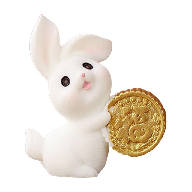 Escultura de conejo Estatua de conejo de estilo chino, adorno de escritorio, modelo de Animal en miniatura, escultura de estatuilla de pequeño para tienda de , 4,1 cm x 3,7 cm Fanmusic Escultura de conejo