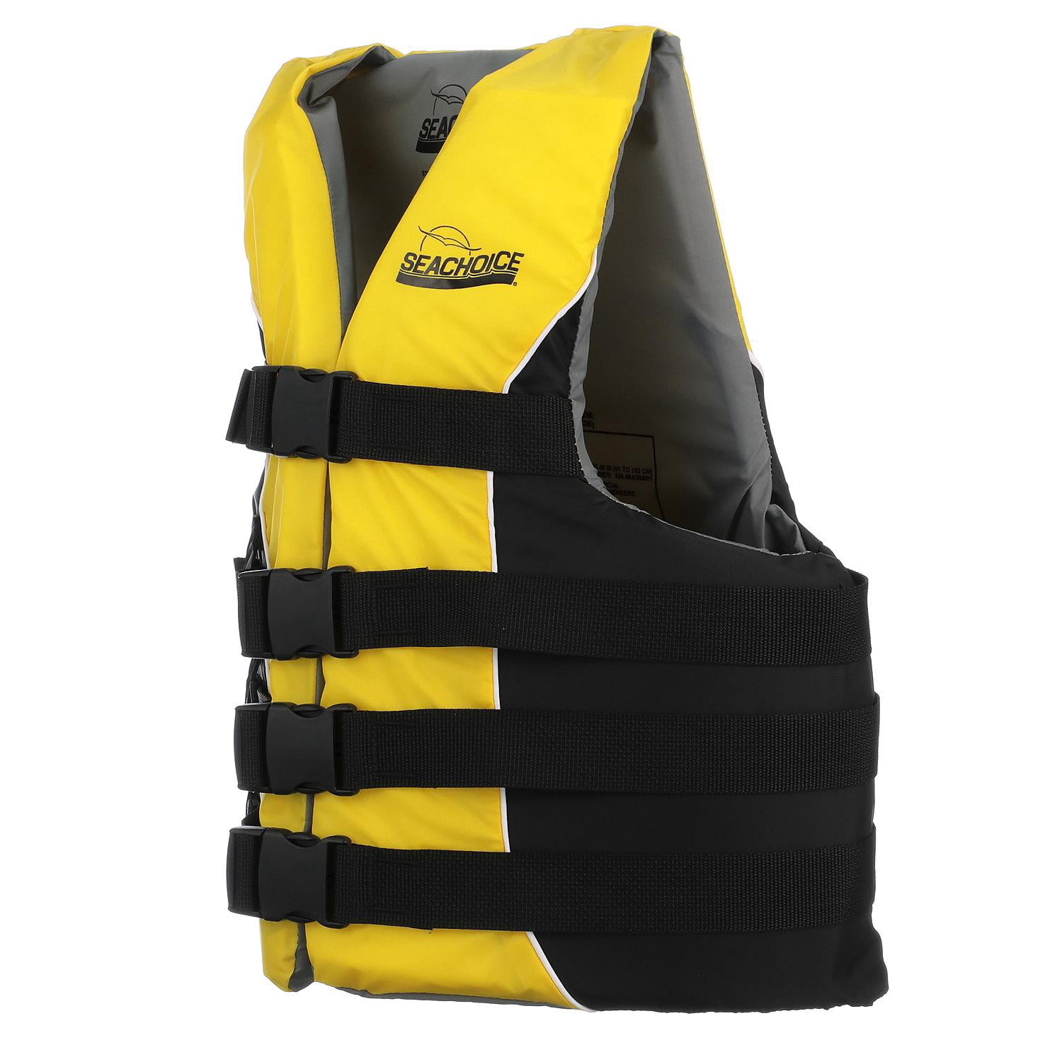 Seachoice Level 70 Life Jacket, Deluxe Adjustable 4-Belt Ski Vest, Yellow and Black, Size S/M: 32-40 In. Chest