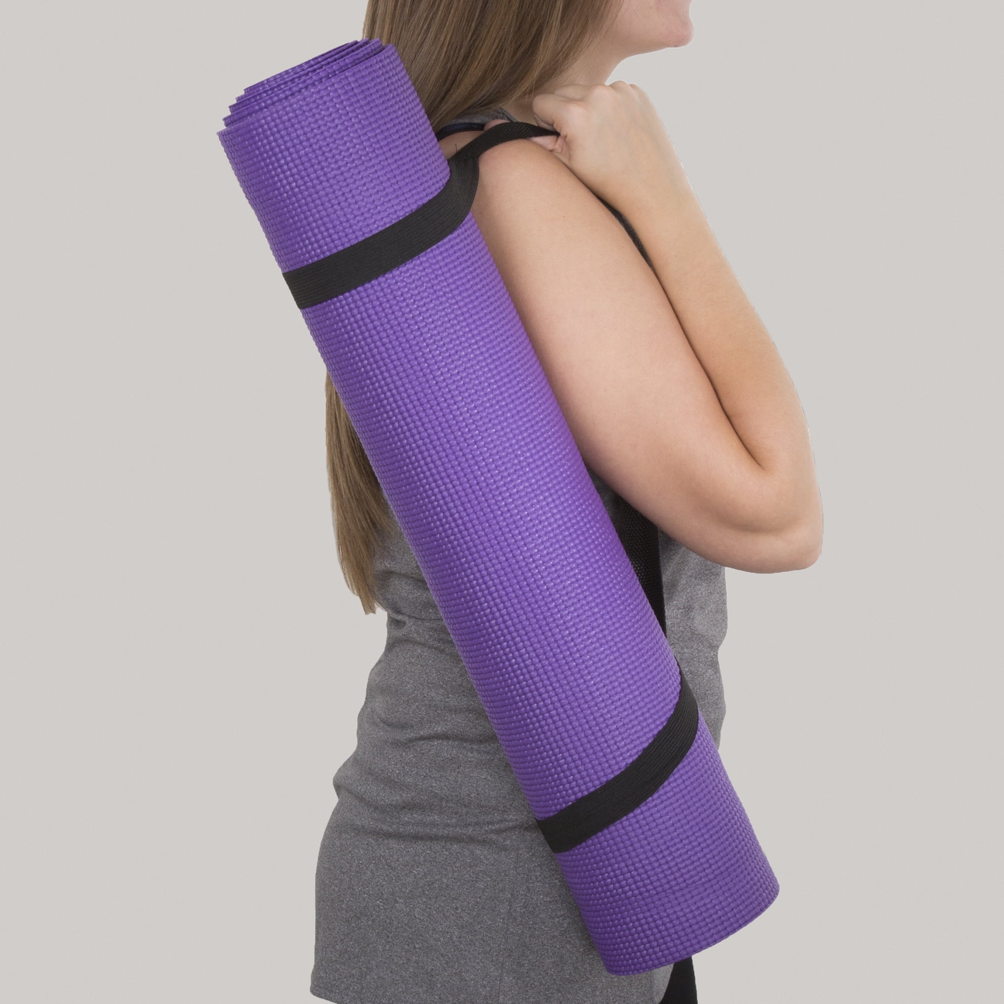 Non Slip Yoga Mat- Double Sided Comfort Foam, Durable Exercise Mat For Fitness, Pilates and Workout With Carrying Strap By Wakeman Fitness (Purple)