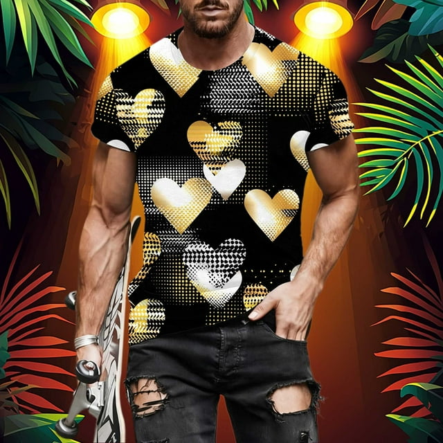 Ceisia Men Casual Round Neck Printing Pullover Fitness Gift Sports Short Sleeve T-Shirt - Valentine's Day Casual Tops