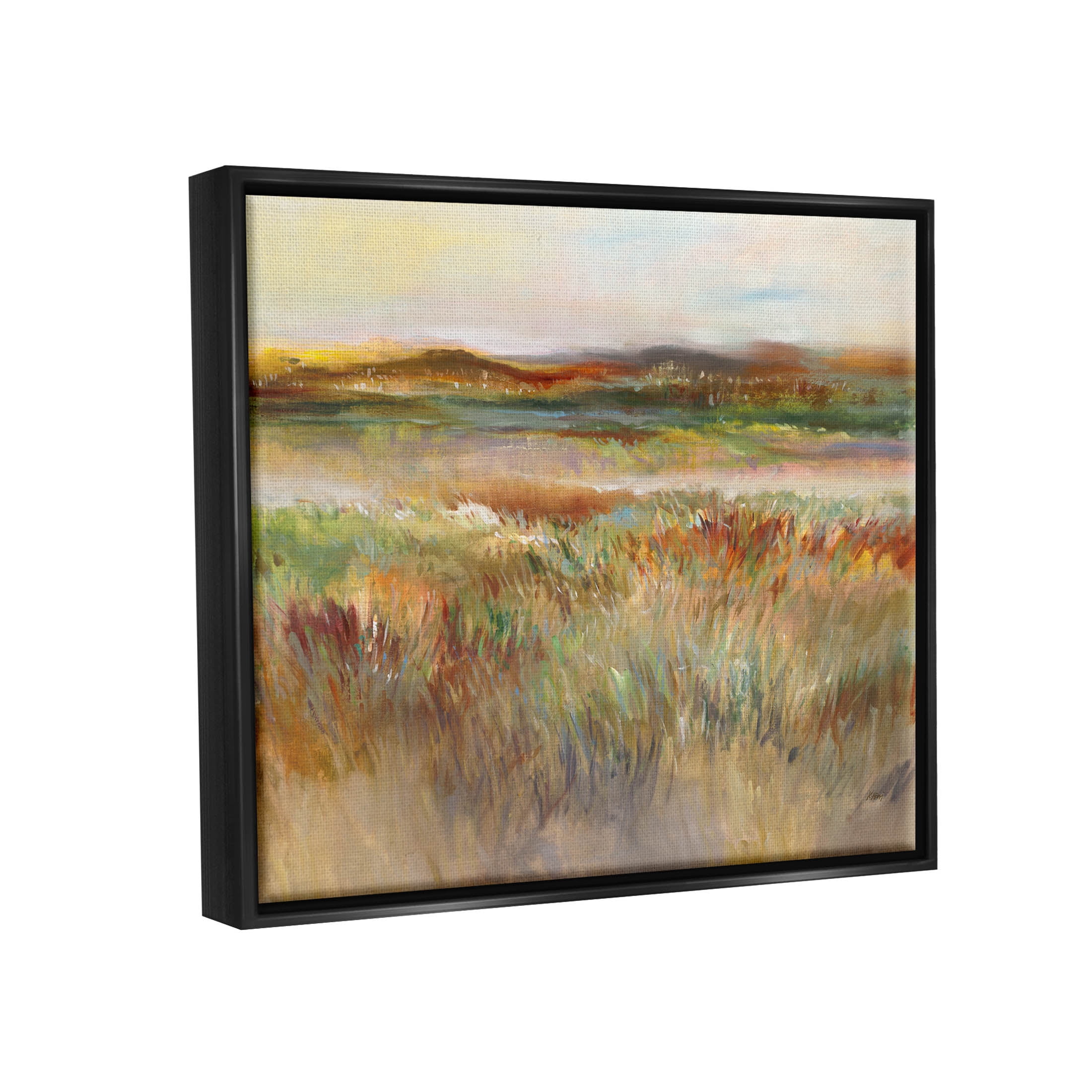 Countryside Grassland Nature View Landscape Painting Jet Black Framed Art Print Wall Art