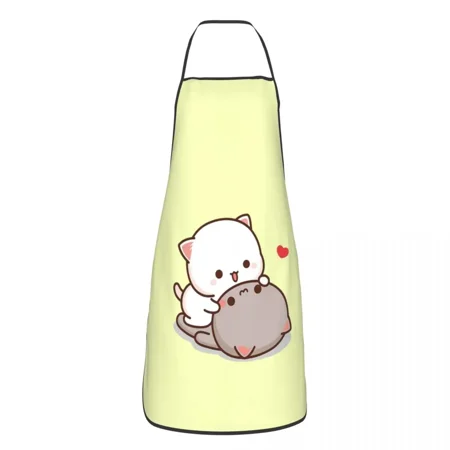 

Unisex Peach And Goma Mochi Cat Cuddling Kitchen Chef Cooking Baking Apron Women Men Tablier Cuisine for Gardening