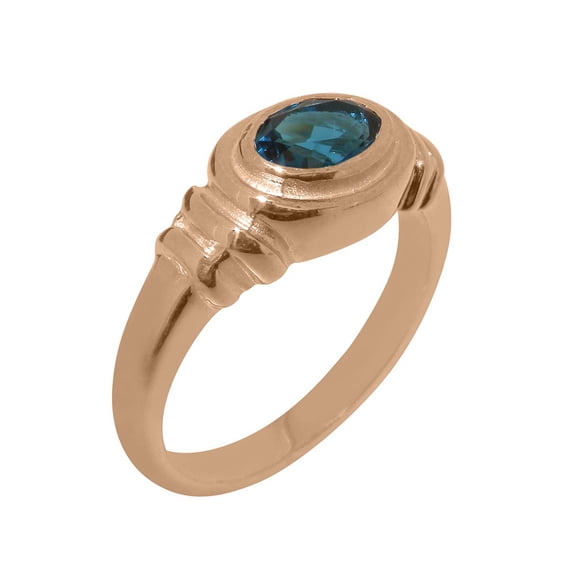 LBG British Made 9k Rose Gold Natural London Blue Topaz Unisex Engagement Ring - 33 size options - Size 10