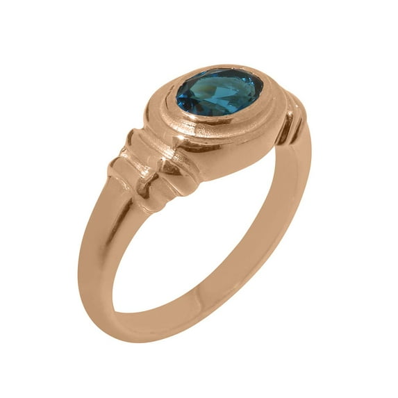 LBG British Made 18k Rose Gold ring with Natural London Blue Topaz Unisex Anniversary Ring - 33 size options - Size 11