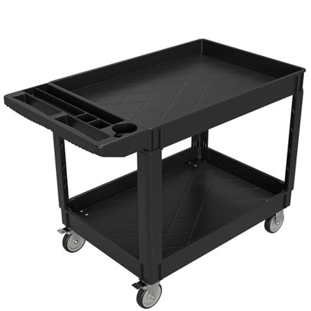 Heavy Service Utility Cart on Wheels,Tool Cart on Wheels,Work Cart Service Cart for Garage, Warehouse, Workshop, Office, Cleaning (Black-45.7 inch)